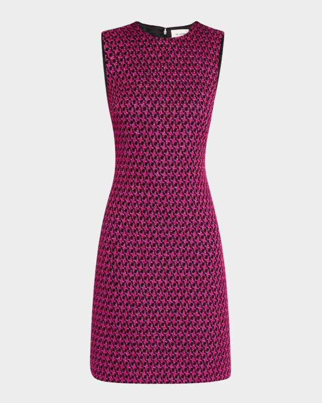 Houndstooth Tweed Sleeveless Mini Dress